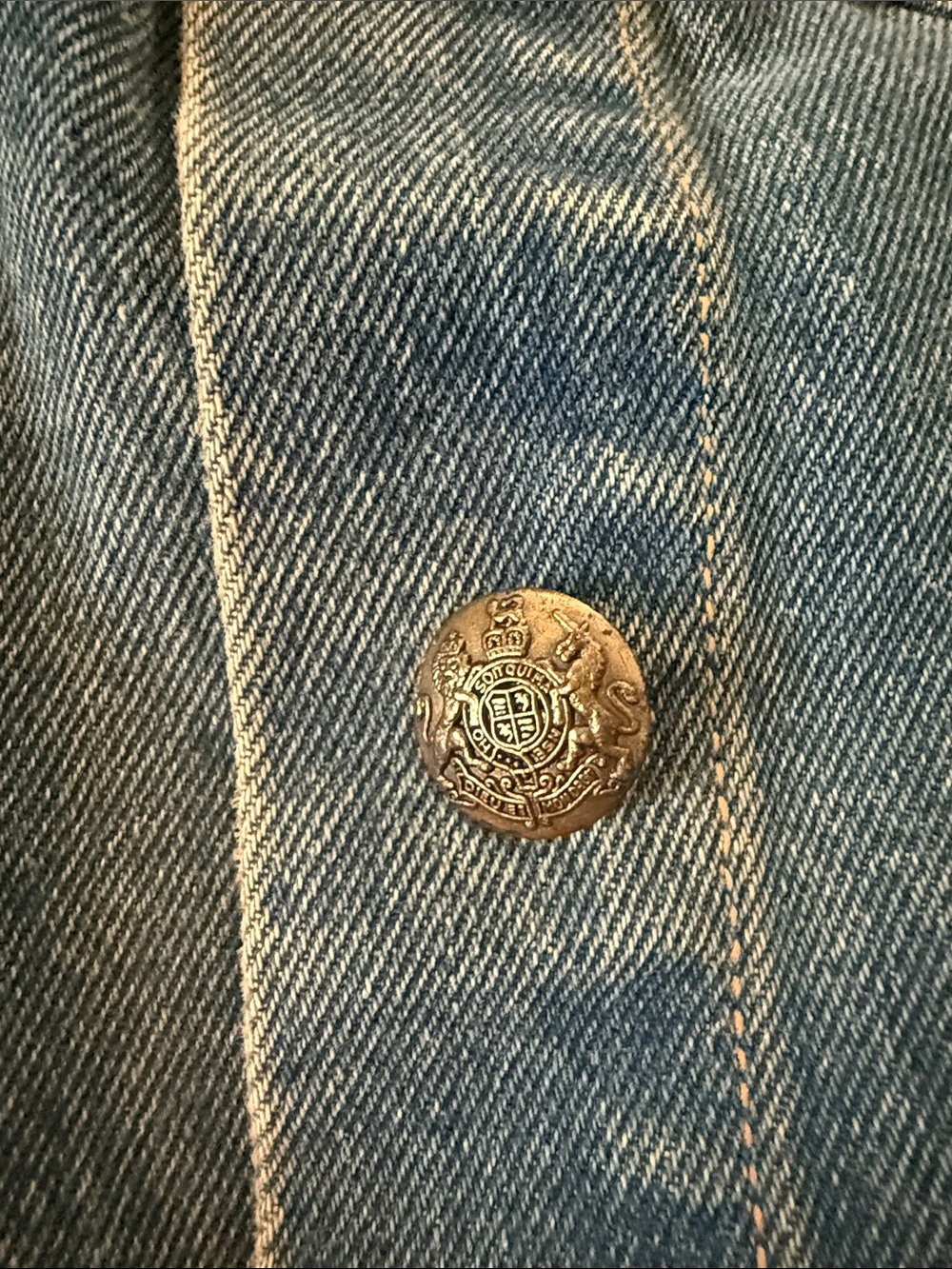 CAbi Blue Denim Jacket with Yellow & Red Patterned Sleeves - Picture 3 of 6